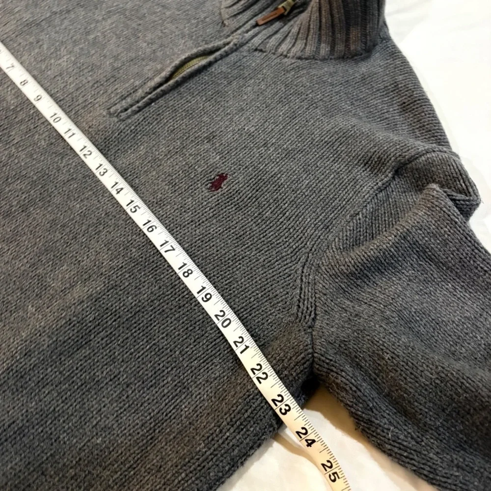 Polo Ralph Lauren Mens Grey 100% Cotton Quarter Zip Shaker Knit Sweater Large
